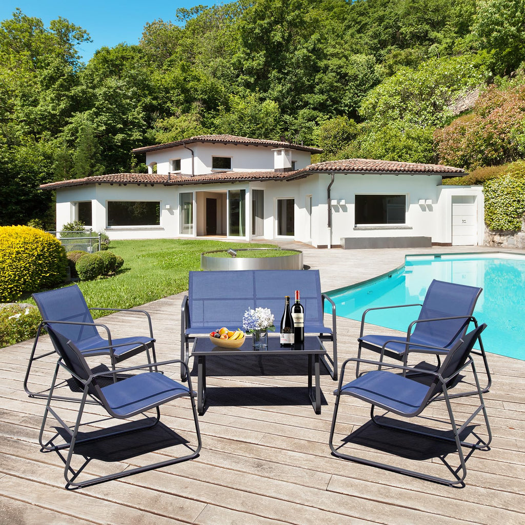VANECL 4-Piece Outdoor Patio Furniture Set, Rustproof Steel Frame Conversation Bistro Set with Side Table for Yard Garden Poolside