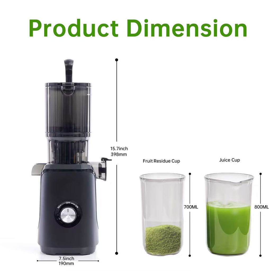 VANECL Slow Masticating Cold Press Juicer, 4.25in Wide Chute Whole Fruit Vegetable Juicer, Easy Clean Reverse Anti-Clog Cold Press Juice Extractor