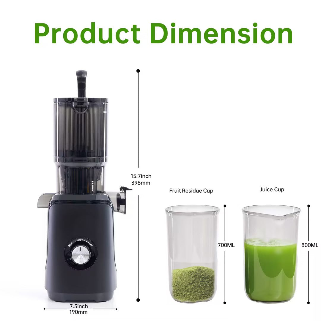 VANECL Slow Masticating Cold Press Juicer, 4.25in Wide Chute Whole Fruit Vegetable Juicer, Easy Clean Reverse Anti-Clog Cold Press Juice Extractor