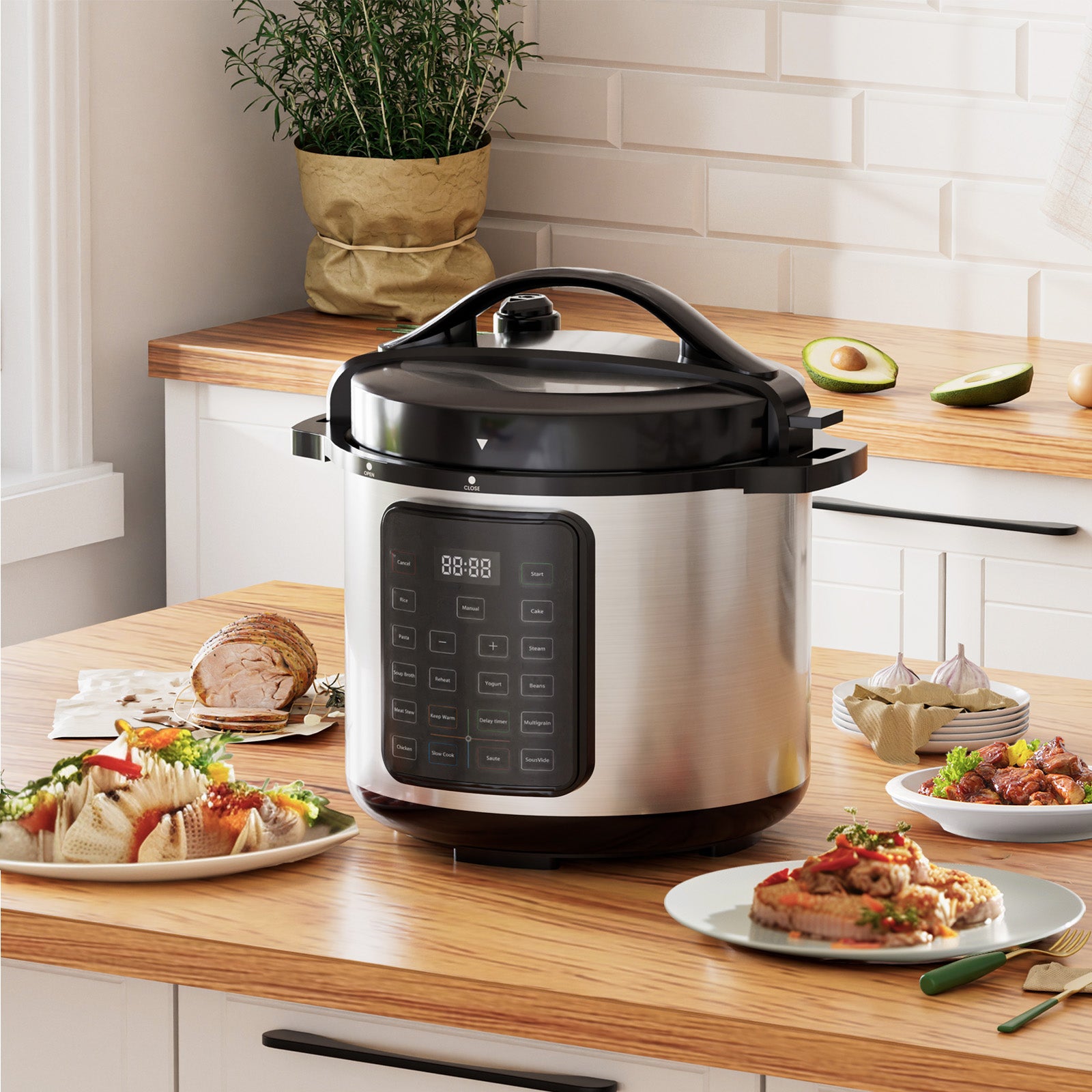 VANECL 9-in-1 Multi-Functional Electric Pressure Cooker, 12 Preset Menu Smart Rice Slow Cooker with Ceramic Inner Pot & Delay Start Function