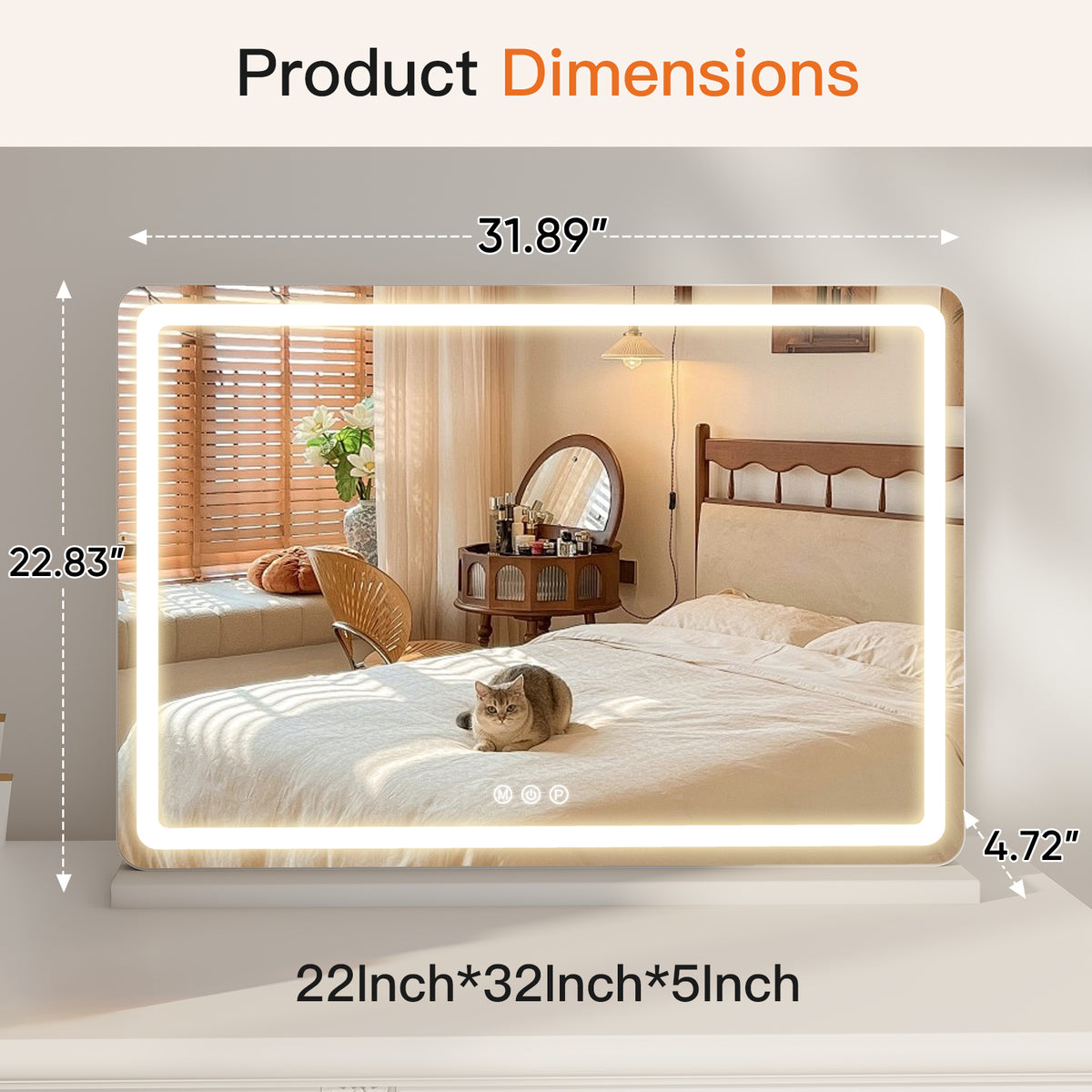 VANECL Square LED Vanity Makeup Mirror, Touch Control 3 Color Dimmable Lighted Desk Mirror with Memory & USB Charging Port