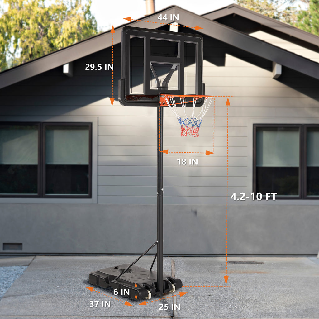 VANECL Portable Basketball Hoop System, 4.2-10FT Height Adjustable Basketball Goal with 44 Inch Shatterproof Backboard for Kids & Adults Outdoor Indoor Playing