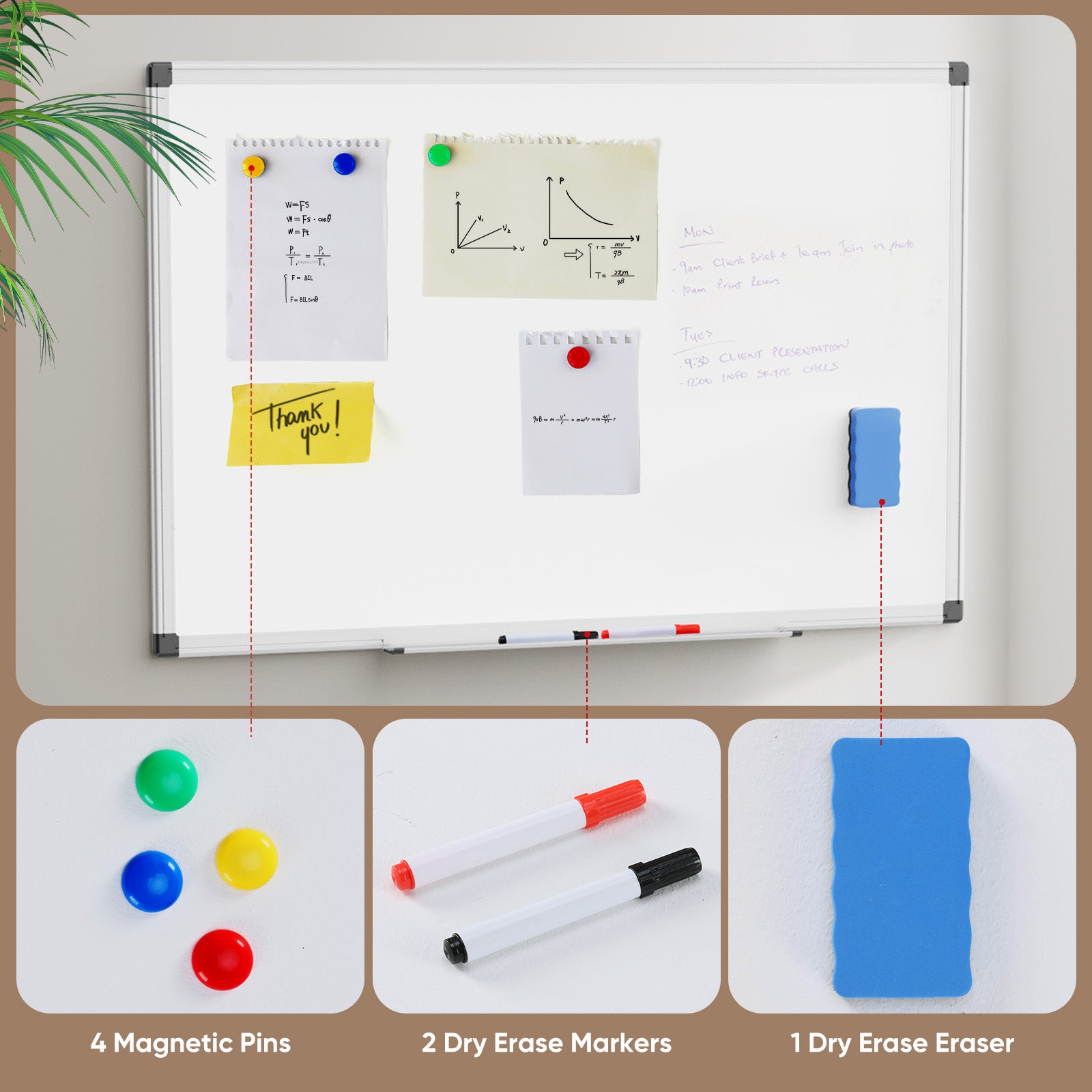 VANECL 36×24 Inch Magnetic Dry Erase WhiteB0ard, Silver Aluminum Framed Marker B0ard with Full Accessories for Office School Home