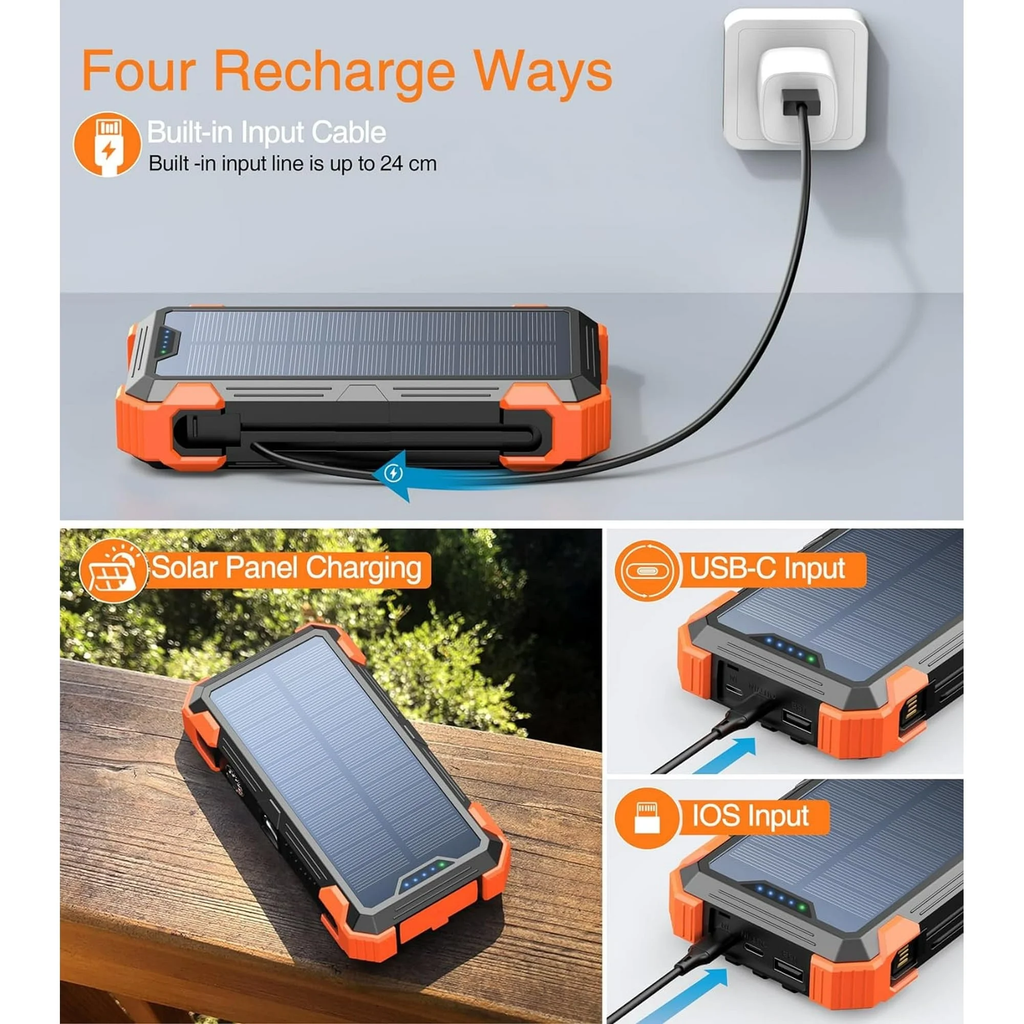JIUMESS 42800mAh Solar Power Bank 15W Fast Charging with Cables, Solar Charger Compatible for iPhone/Android Phone