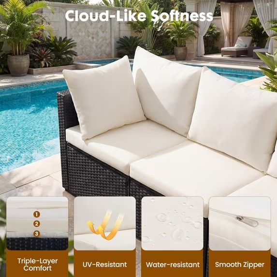 Aminy 7 Pieces Patio Furniture Set, All-Weather Outdoor PE Rattan Sectional Sofa Set with Coffee Table, White