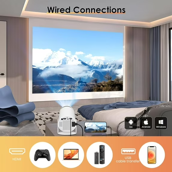 Vanelc Mini Projector with WiFi and Bluetooth,4K 1080P Supported,Outdoor Movie Projector
