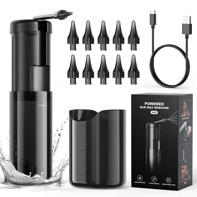 Ear Wax Removal Cleaner,Electric Ear Cleaner with LED Display,IP67 Waterproof with 10 Reusable Replacement Tips,5 Modes with USB-C Cable