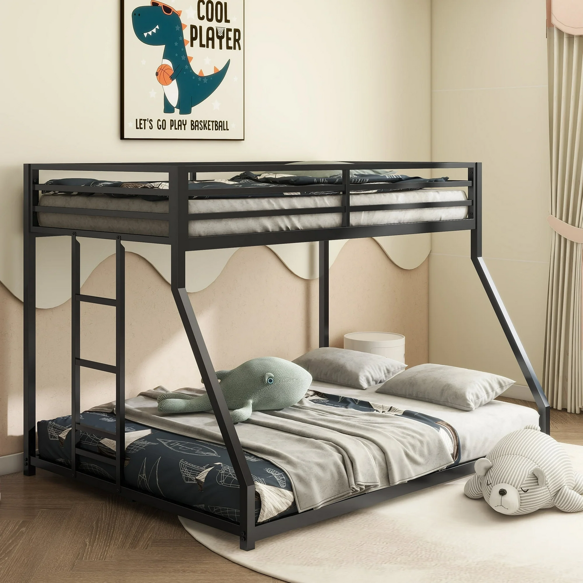 Aminy Bunk Bed Twin Over Twin, Steel Twin over Twin House Bed with Ladder and Slider, Heavy Duty Bed for Kids Adults, Space-Saving, No Box Spring Needed, White