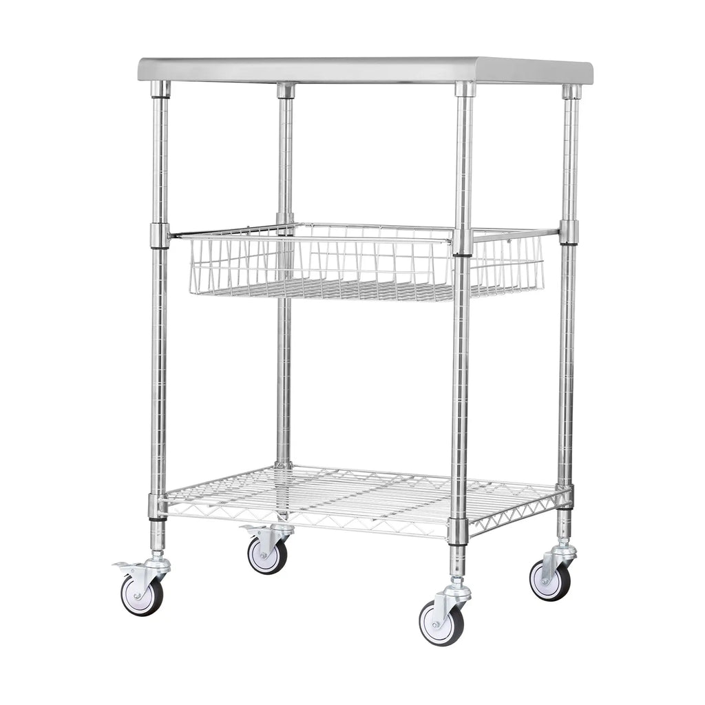 VANECL 3-Tier Heavy Duty Rolling Utility Cart with 6 Side Hooks, 24"×20"×36.6" Multi-Purpose Storage Trolley, Max 470 LBS Capacity Wheeled Organizer Cart for Garage Kitchen Warehouse Office