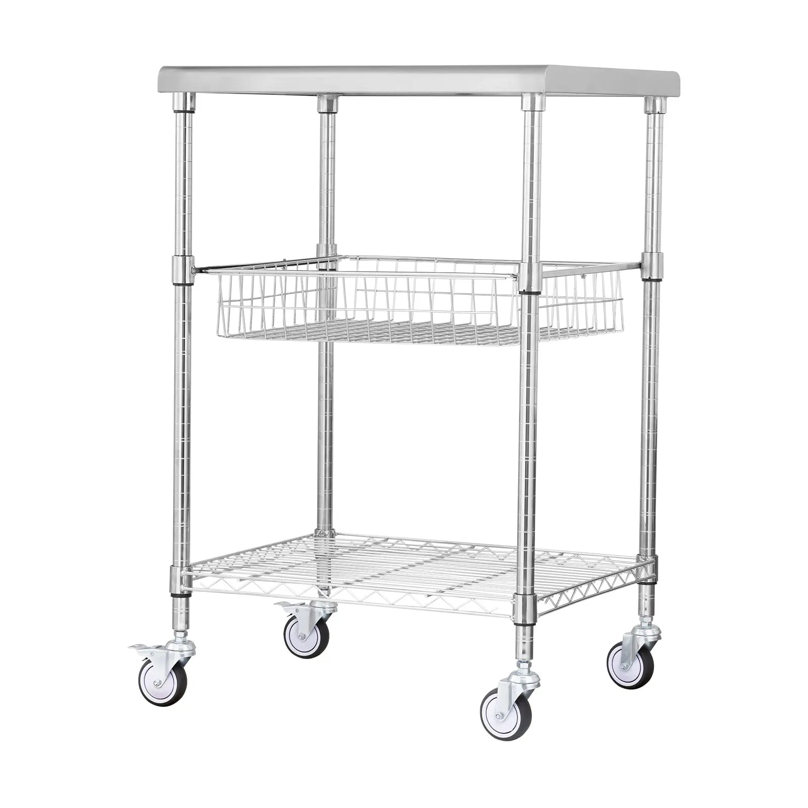 VANECL 3-Tier Heavy Duty Rolling Utility Cart with 6 Side Hooks, 24"×20"×36.6" Multi-Purpose Storage Trolley, Max 470 LBS Capacity Wheeled Organizer Cart for Garage Kitchen Warehouse Office