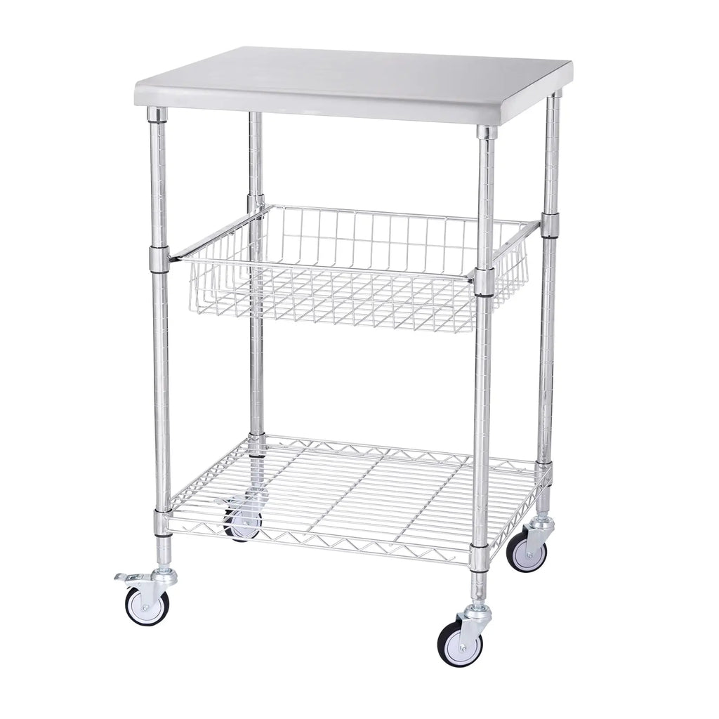 VANECL 3-Tier Heavy Duty Rolling Utility Cart with 6 Side Hooks, 24"×20"×36.6" Multi-Purpose Storage Trolley, Max 470 LBS Capacity Wheeled Organizer Cart for Garage Kitchen Warehouse Office