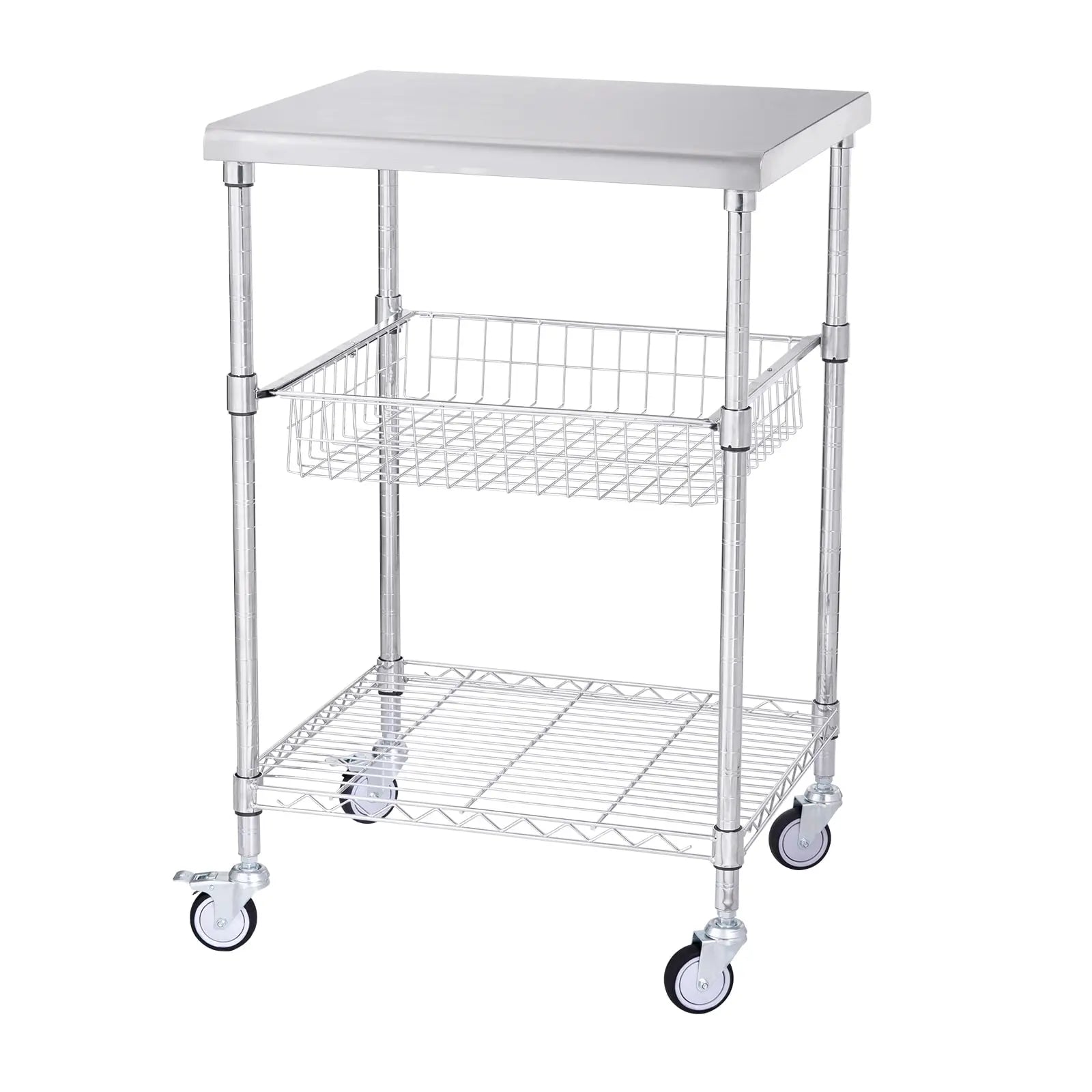 VANECL 3-Tier Heavy Duty Rolling Utility Cart with 6 Side Hooks, 24"×20"×36.6" Multi-Purpose Storage Trolley, Max 470 LBS Capacity Wheeled Organizer Cart for Garage Kitchen Warehouse Office