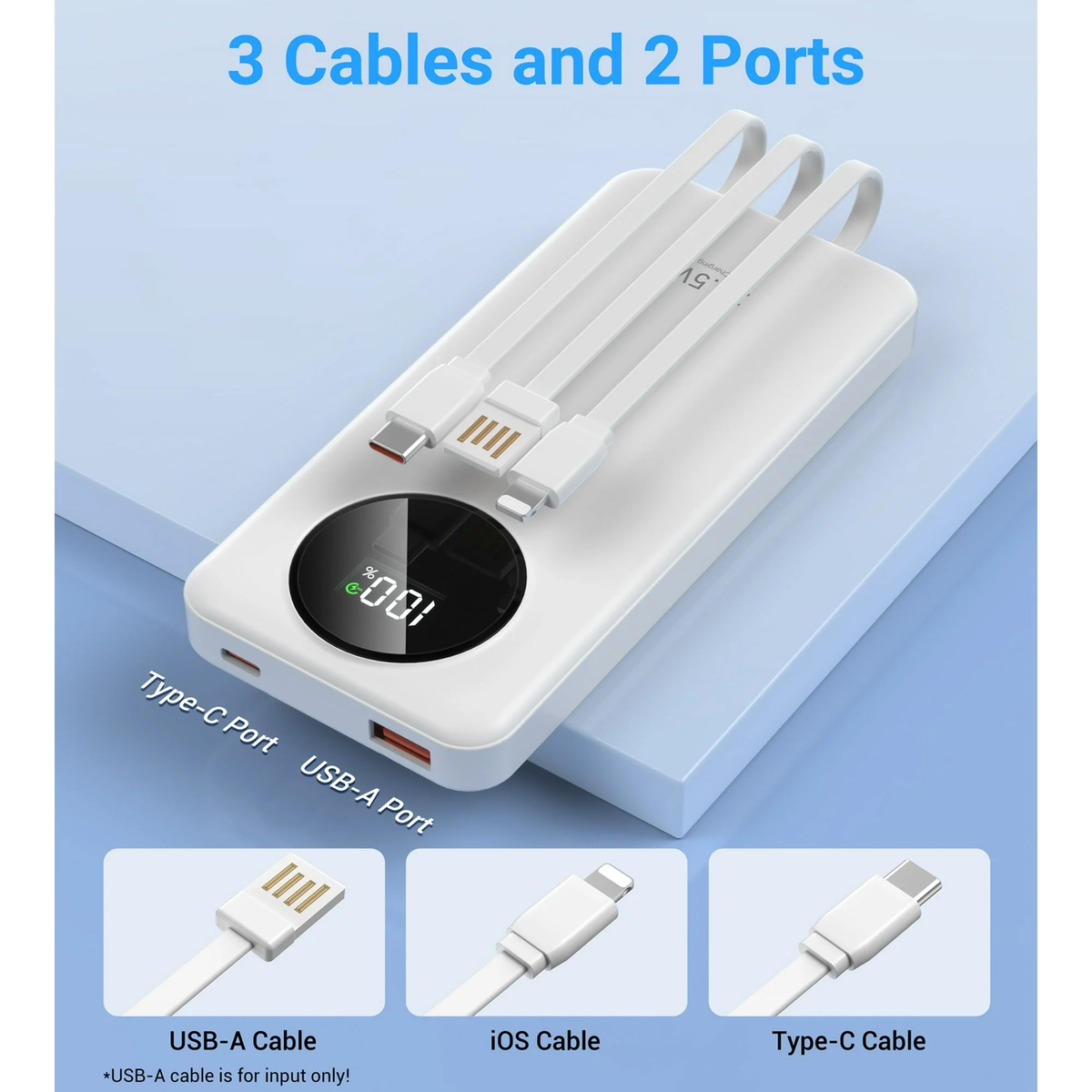 JIUMESS 10000mAh Power Bank 22.5W Portable Charger with Cables Compatible for iPhone & Android Phone