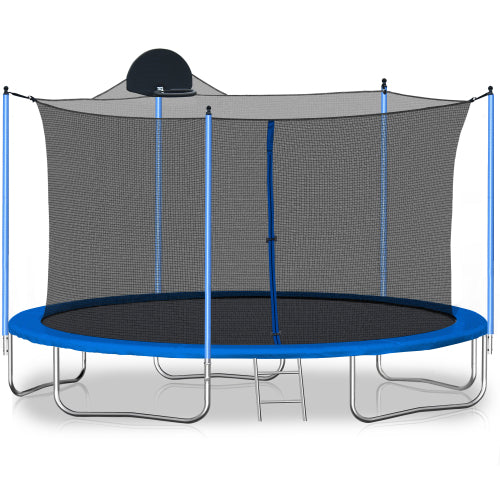 VANECL 12FT Trampoline for Kids & Adults with Basketball Hoop, Safety Enclosure Net, Foam Padding, Ladder & Triangle Ball Net, Outdoor Backyard Heavy Duty Trampoline, Max 200 LBS Weight Capacity