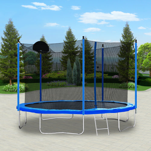 VANECL 12FT Trampoline for Kids & Adults with Basketball Hoop, Safety Enclosure Net, Foam Padding, Ladder & Triangle Ball Net, Outdoor Backyard Heavy Duty Trampoline, Max 200 LBS Weight Capacity