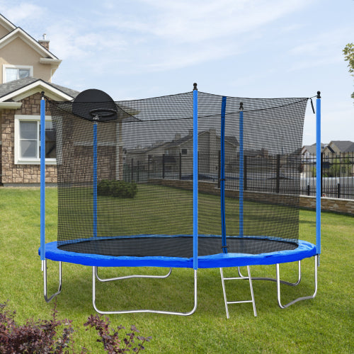 VANECL 12FT Trampoline for Kids & Adults with Basketball Hoop, Safety Enclosure Net, Foam Padding, Ladder & Triangle Ball Net, Outdoor Backyard Heavy Duty Trampoline, Max 200 LBS Weight Capacity