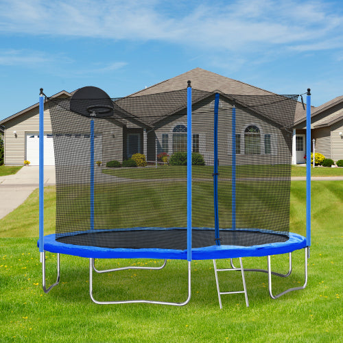 VANECL 12FT Trampoline for Kids & Adults with Basketball Hoop, Safety Enclosure Net, Foam Padding, Ladder & Triangle Ball Net, Outdoor Backyard Heavy Duty Trampoline, Max 200 LBS Weight Capacity