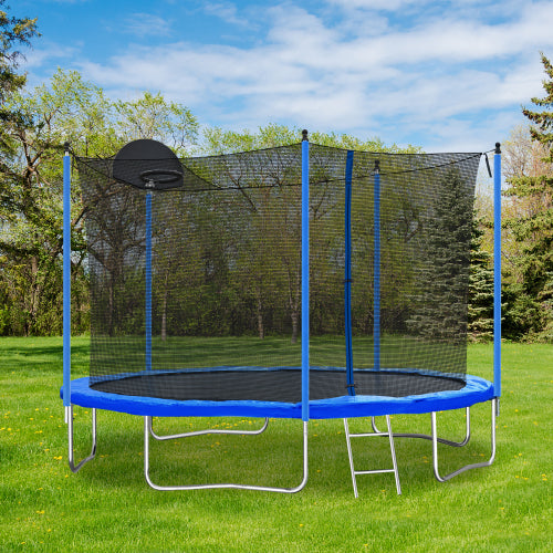 VANECL 12FT Trampoline for Kids & Adults with Basketball Hoop, Safety Enclosure Net, Foam Padding, Ladder & Triangle Ball Net, Outdoor Backyard Heavy Duty Trampoline, Max 200 LBS Weight Capacity
