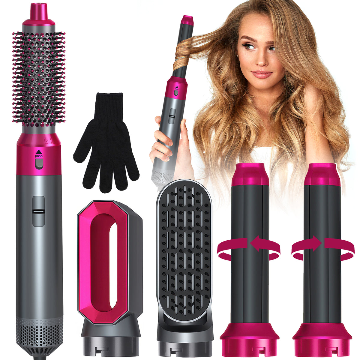 WANDOBAO Hair Dryer Brush Set,5 in 1 Hot Air Brush,Negative Ionic Hair Styling Tools,Gray