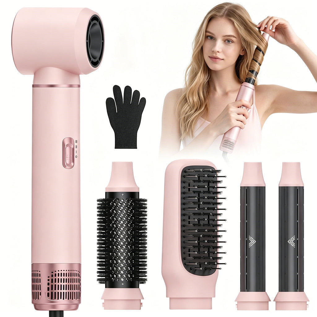 OAKSKY Hair Dryer Brush,5 in 1 Negative Ionic Hot Air Brush Styler and Dryer,Blow Dryer Brush Hair Styling Tool for Fast Volumizing and Smoothing,Pink