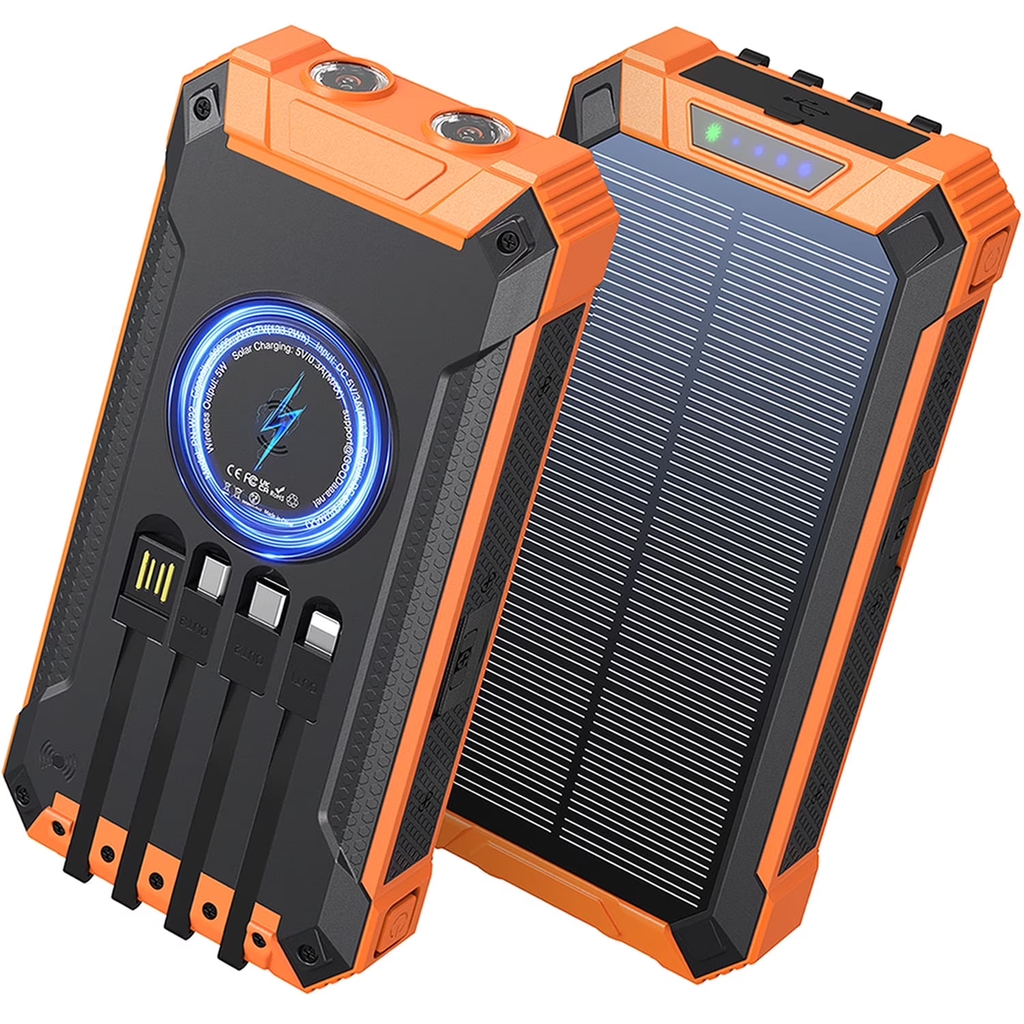 JIUMESS 36000mAh Solar Power Bank 15W Fast Charging with Cables & Wireless Charger, Solar Charger Compatible for iPhone & Android Phone