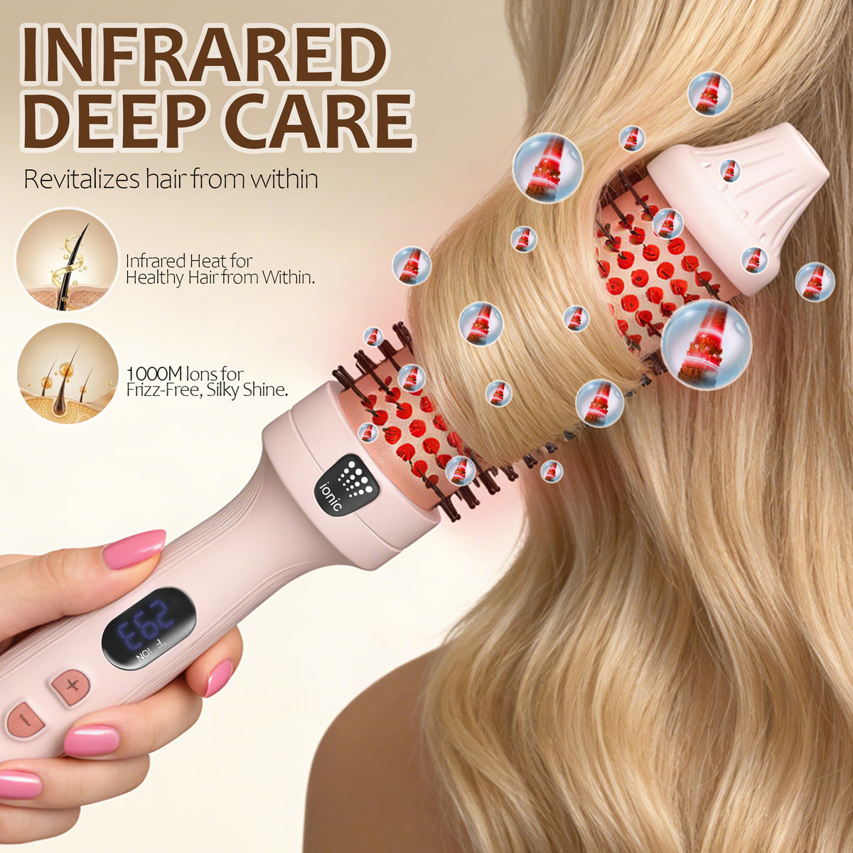 OAKSKY Infrared Thermal Brush, Curling Iron Heated Round Brush,Negative Ions for Smooth, Shiny Hair with Less Damage