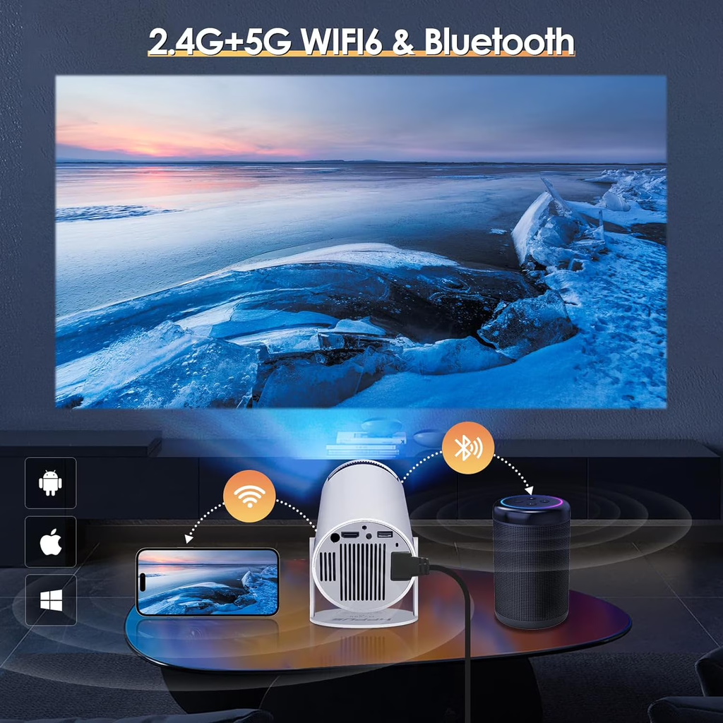 Vanelc Mini Projector with WiFi and Bluetooth,4K 1080P Supported,Outdoor Movie Projector