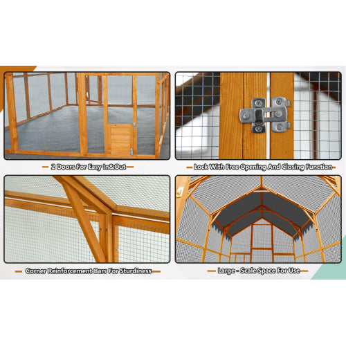 VANECL 110" Large Outdoor Chicken Coop Enclosures, Walk-in Kitten Playpen with Upgrade Waterproof Cover, Galvanized Wire Mesh Catio with Sliding B0lt Lock & 2 Small Access Doors, Spacious Pet Exercise Pen for Chicken, Kitten, Small Animals
