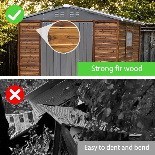 VANECL 6×8 FT Wood & Iron Combination Outdoor Storage Shed, Waterproof Cedar Wood Garden Tool Storage House with Acrylic Windows & Vent Slots, Barn-Style Modular Outdoor Workshop for Backyard Yard