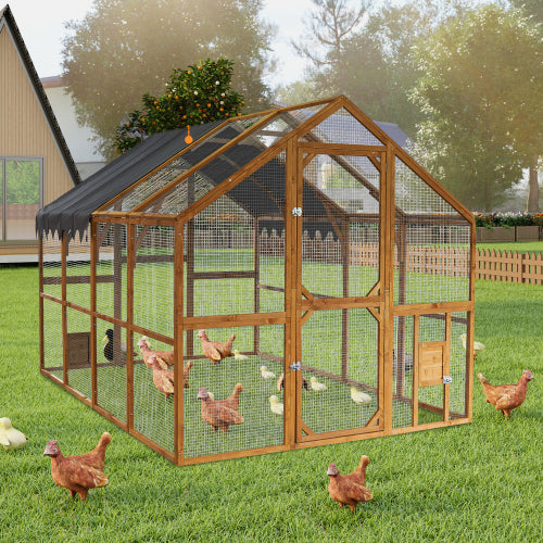 VANECL 110" Large Outdoor Chicken Coop Enclosures, Walk-in Kitten Playpen with Upgrade Waterproof Cover, Galvanized Wire Mesh Catio with Sliding B0lt Lock & 2 Small Access Doors, Spacious Pet Exercise Pen for Chicken, Kitten, Small Animals