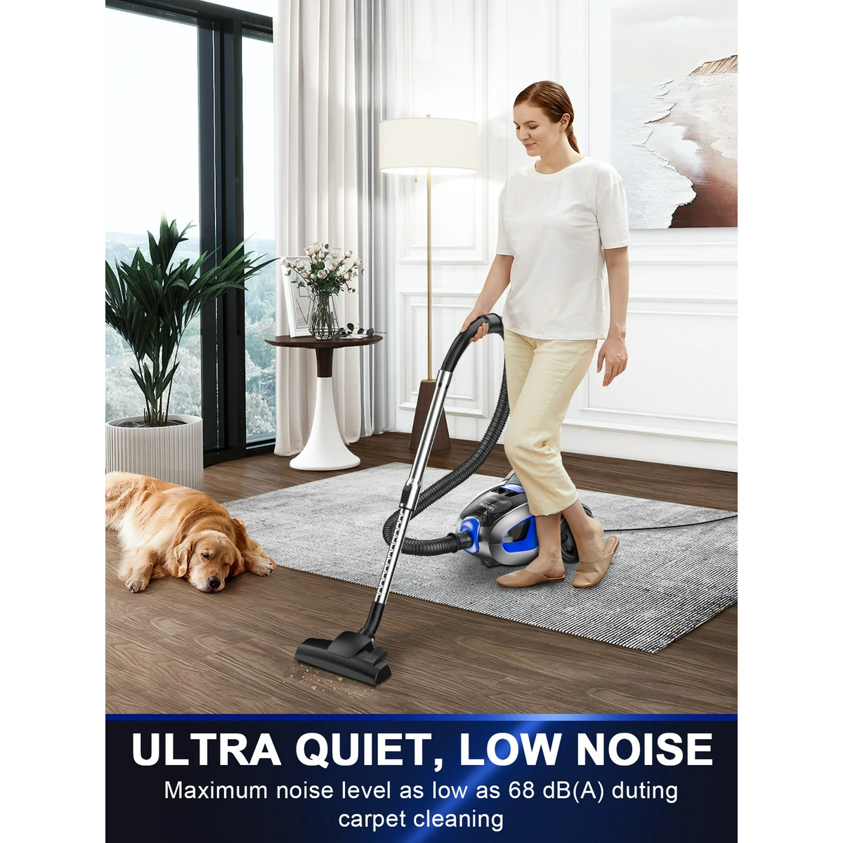 SUXIANGVAC Canister Vacuum Cleaner, 32Kpa 1600W Bagless Vacuum Cleaner, Dust Full Indicator, H13 HEPA Filter, 3.7Qt Large Capacity, Lightweight Vac for Hard Floors, Carpet, Pet, Upholstery, Blue