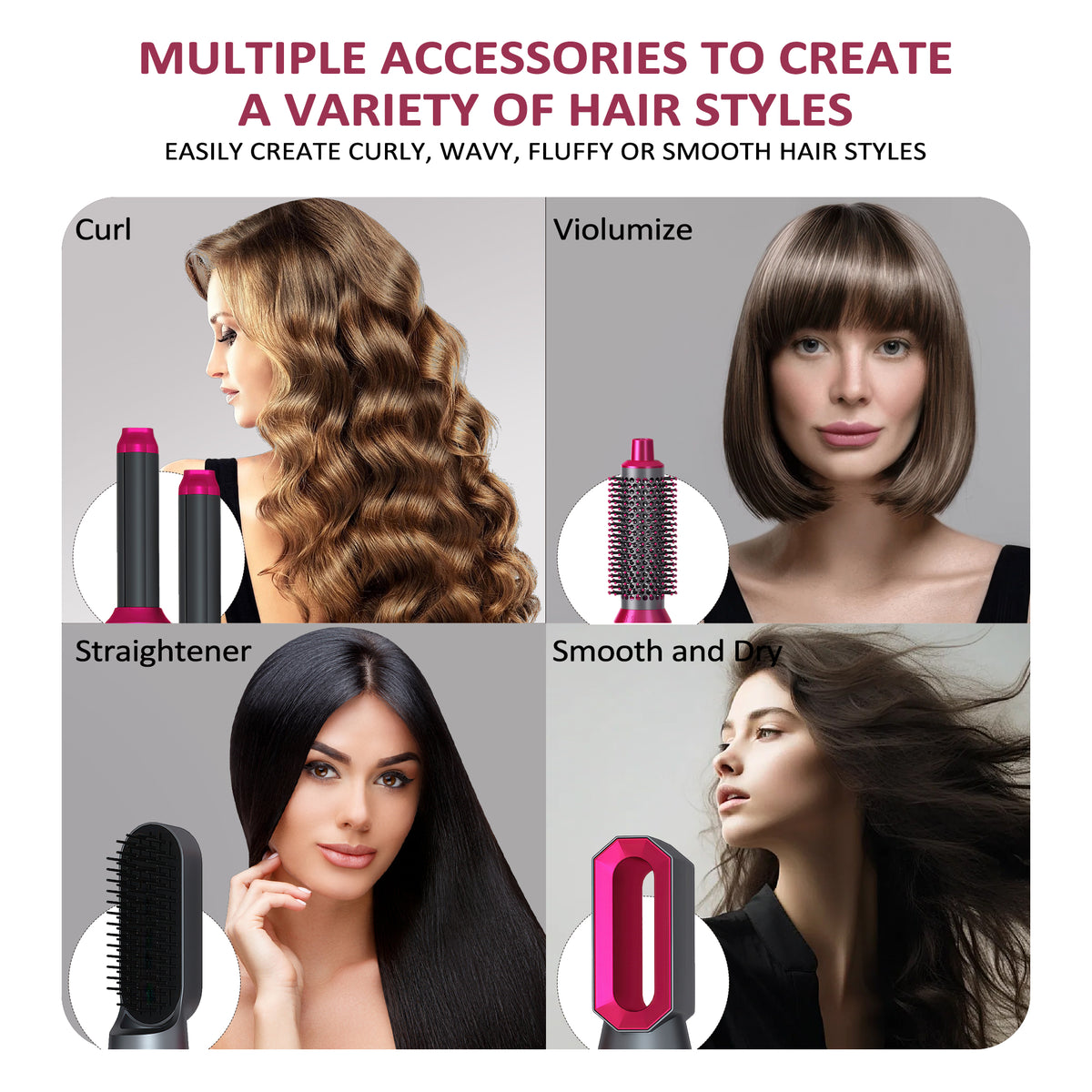 WANDOBAO Hair Dryer Brush Set,5 in 1 Hot Air Brush,Negative Ionic Hair Styling Tools,Gray