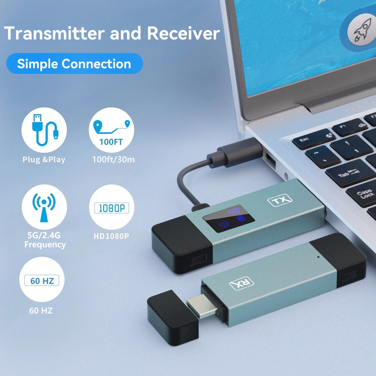 VANECL Wireless HDMI Transmitter and Receiver, 4K Wireless Extender Connection Kit, Plug & Play Support 2.4G/5GHz 100Ft for Laptop/Pc/Projector/Monitor/Camera