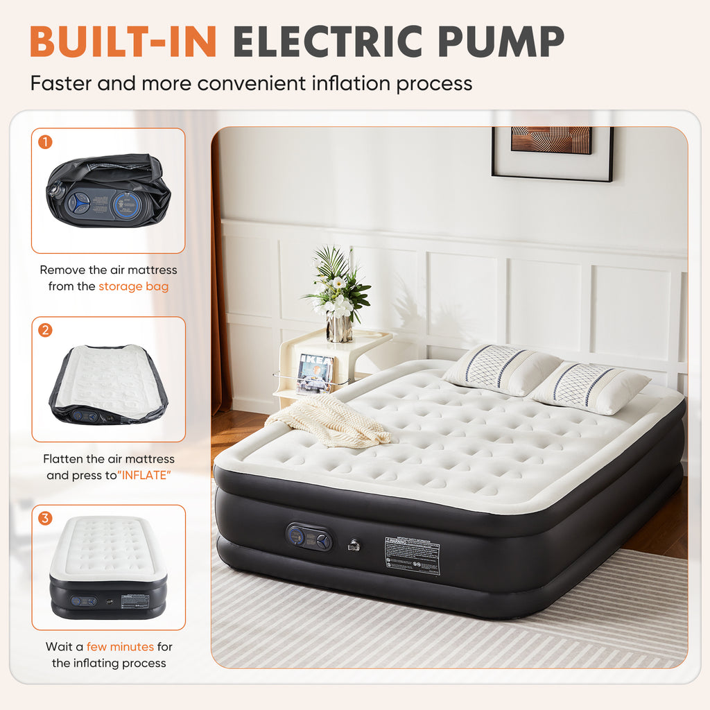 VANECL 16 Inch Twin Air Mattress with Built-in High Capacity Pump, Raised Double Height Inflatable Airbed, Adjustable Blow Up Mattress with Non-Slip B0ttom for Home Camping Travel