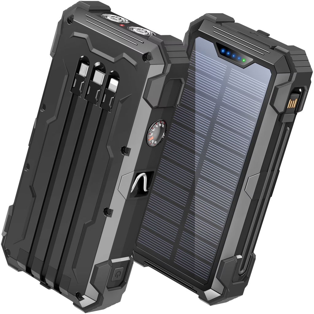 JIUMESS 42800mAh Solar Charger Power Bank 15W Fast Charging Portable Charger with 4 Cables, USB Battery Pack Compatible with iPhone & Android Cell Phone