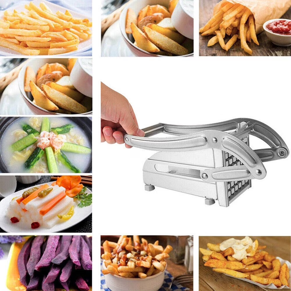 WANDOBAO French Fry Cutter Stainless Steel Potato Slicer, Food Grade Potato Cutter with No-Slip Base & 2 Blades for Potato Vegetable Radish Cucumber Onion