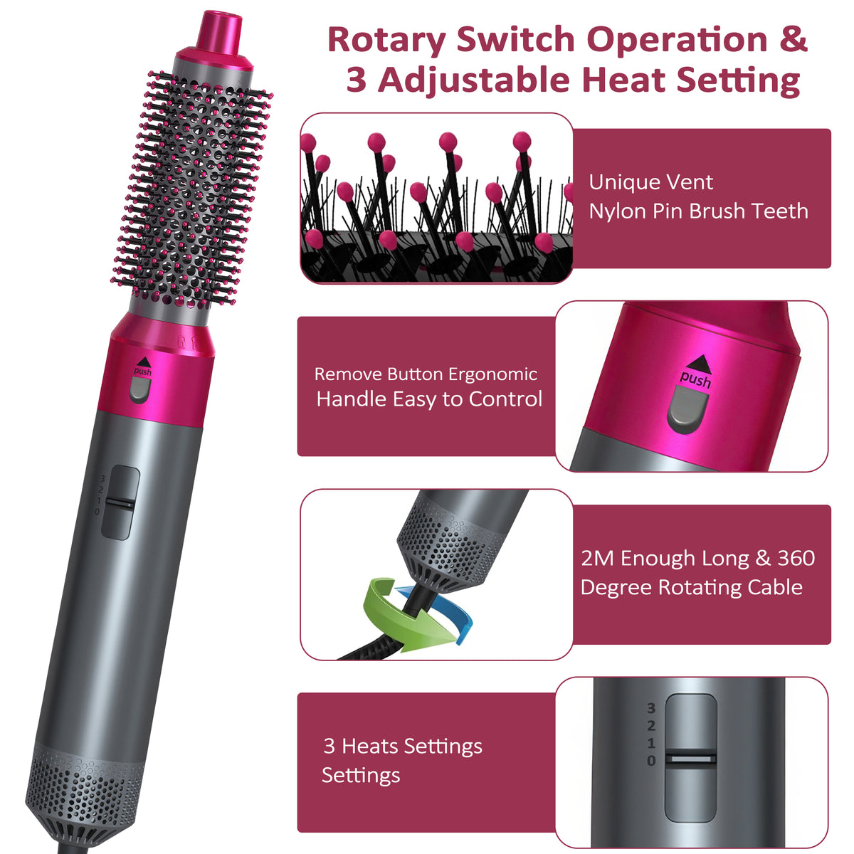 WANDOBAO Hair Dryer Brush Set,5 in 1 Hot Air Brush,Negative Ionic Hair Styling Tools,Gray