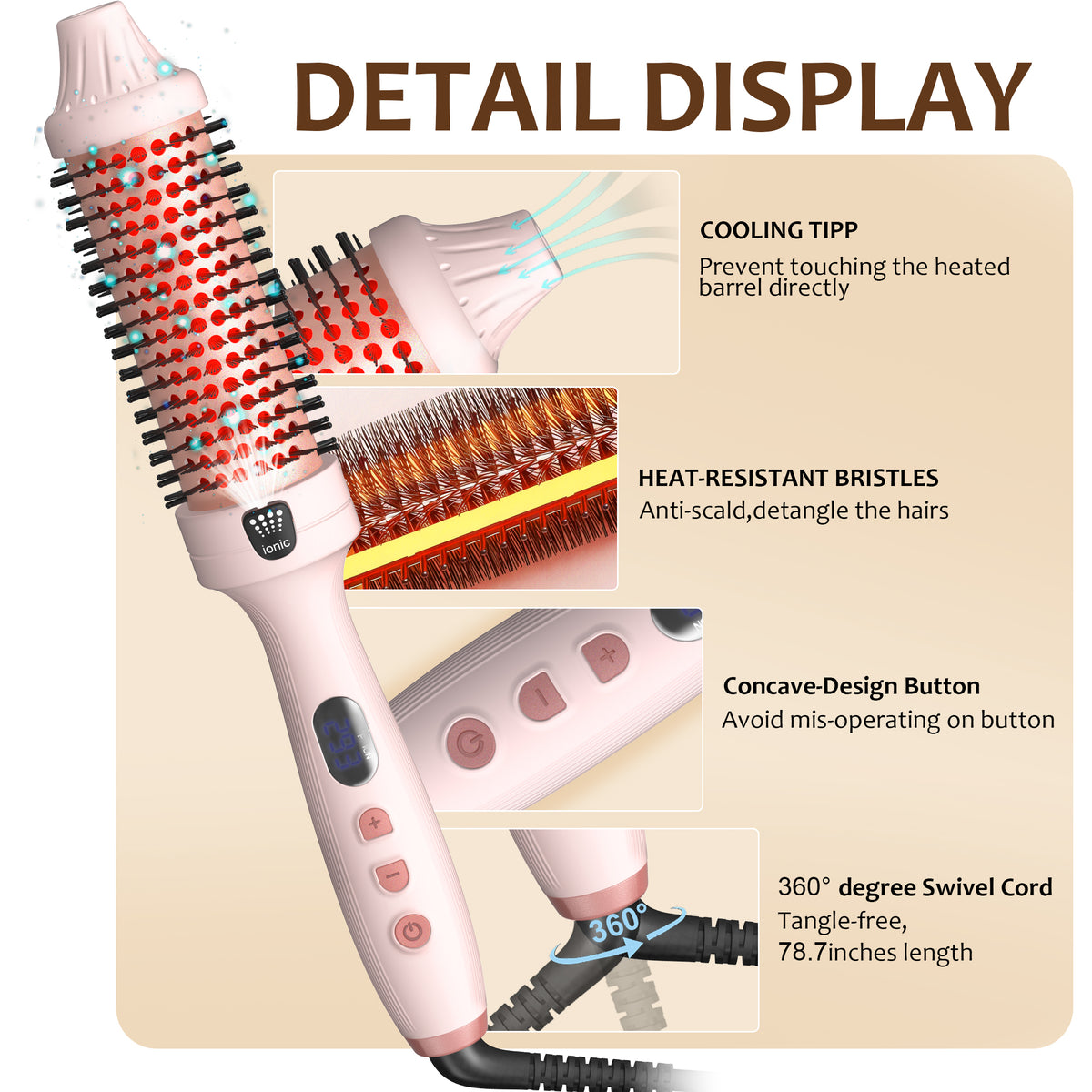 OAKSKY Infrared Thermal Brush, Curling Iron Heated Round Brush,Negative Ions for Smooth, Shiny Hair with Less Damage