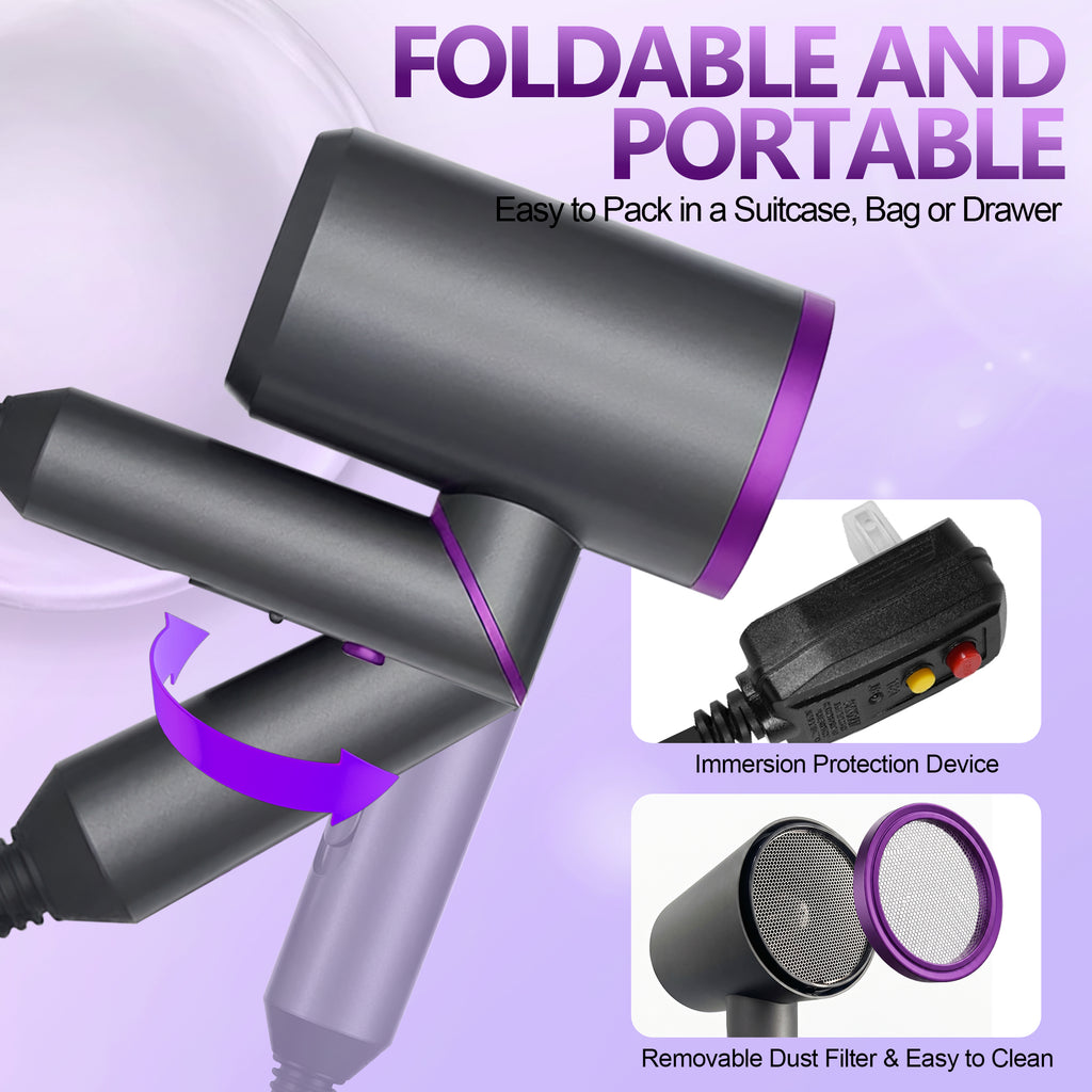 OAKSKY Hair Dryer with Comb,1800W Professional Ionic Blow Dryer with Diffuser for Curly Hair,Foldable & Protable Design for Travel