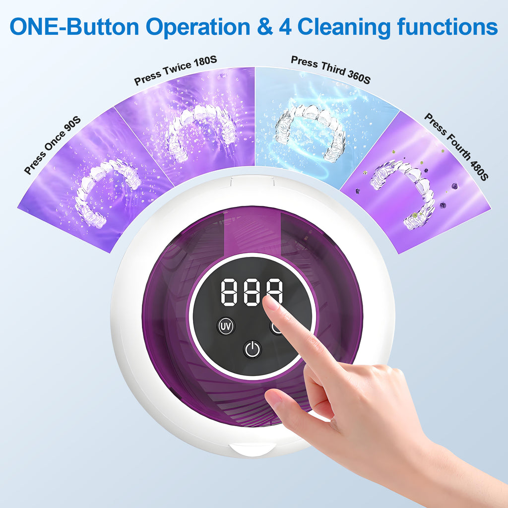 VANECL Ultrasonic Retainer Cleaner Machine,45kHz Portable Denture Cleaner with 4 Modes,210ml Digital Timer and 6 UVC for Denture Aligner,Toothbrush head,Braces,Jewelry
