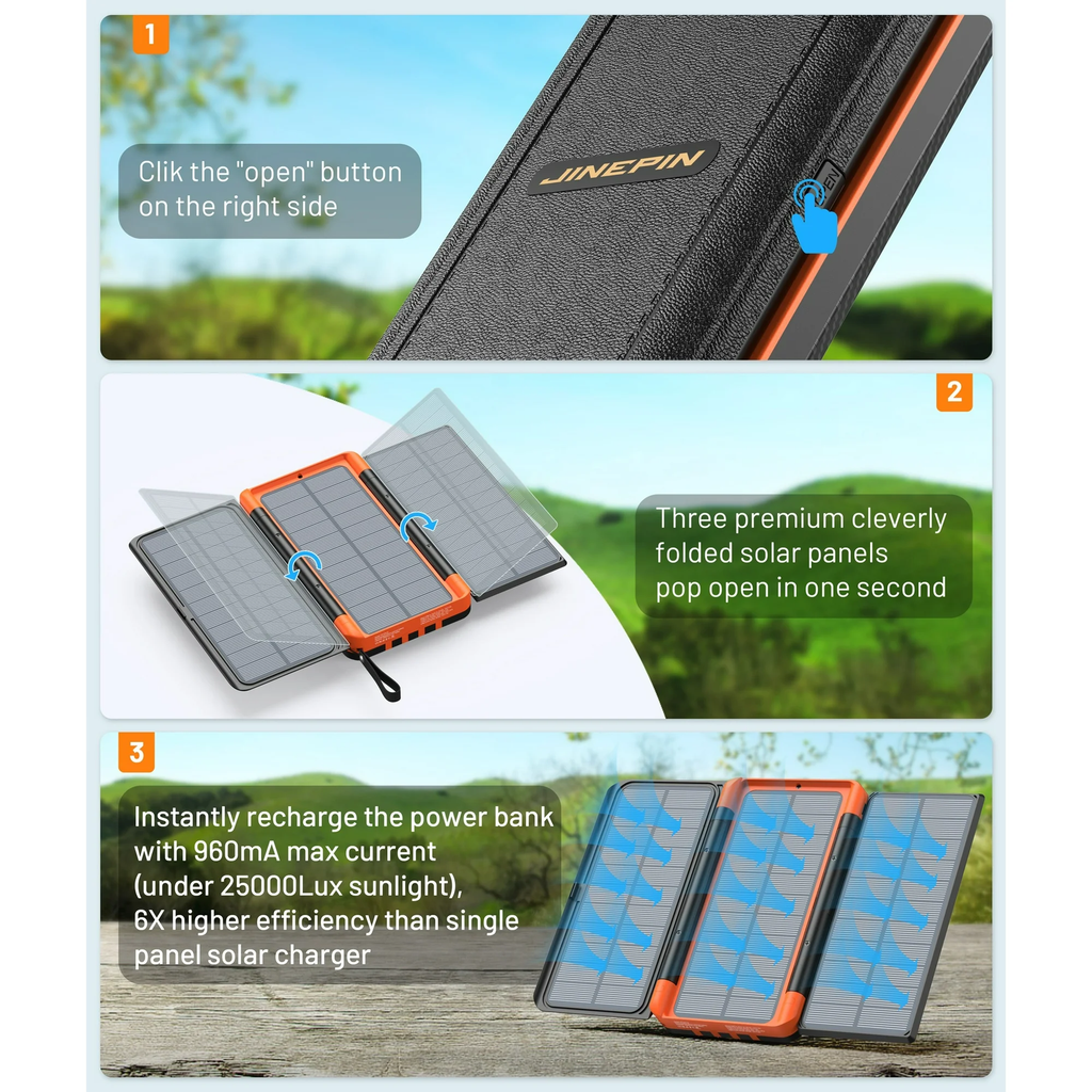 JIUMESS 46800mAh Solar Charger Power Bank 20W Fast Charging with Cables, Battery Pack Compatible for iPhone & Android Cell Phone