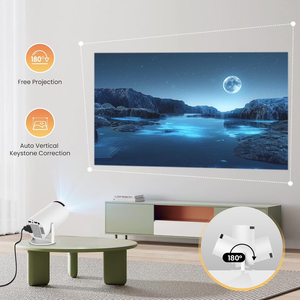 Vanelc Mini Projector with WiFi and Bluetooth,4K 1080P Supported,Outdoor Movie Projector