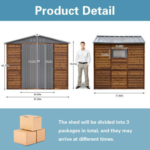 VANECL 6×8 FT Wood & Iron Combination Outdoor Storage Shed, Waterproof Cedar Wood Garden Tool Storage House with Acrylic Windows & Vent Slots, Barn-Style Modular Outdoor Workshop for Backyard Yard