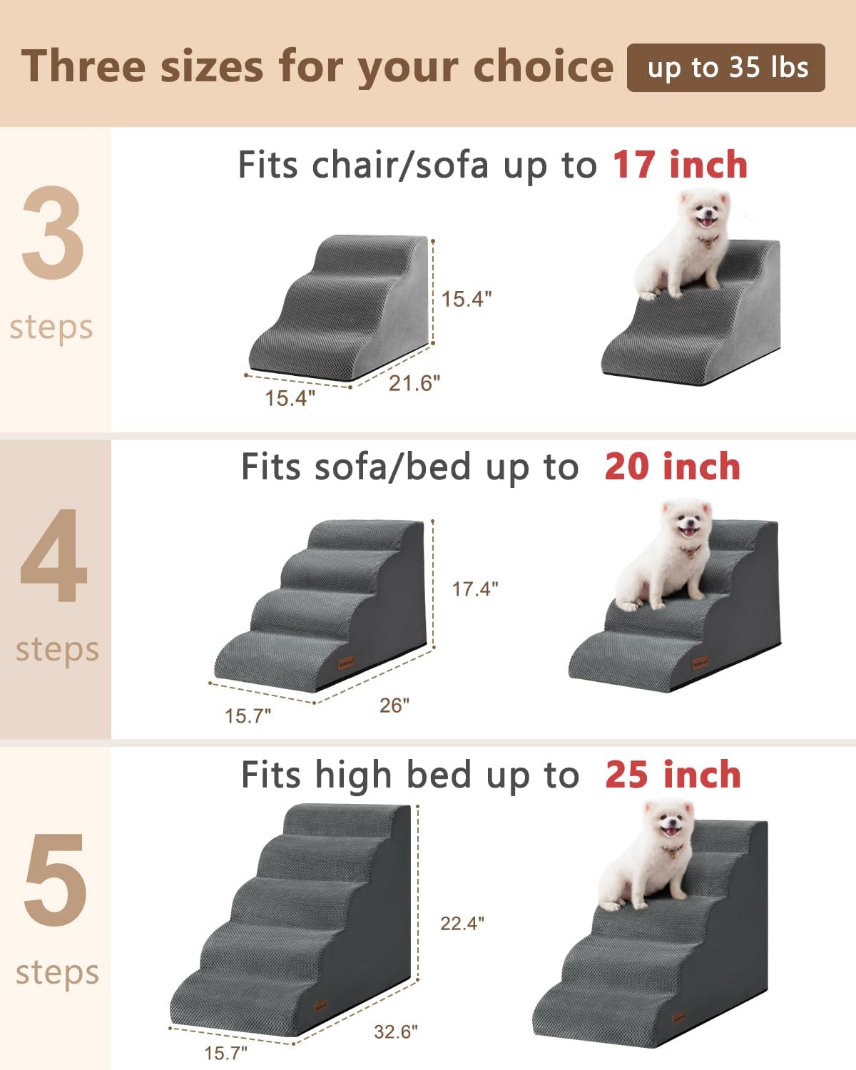 VANECL 4-Step Curved High Density Foam Pet Stairs Ramp, Non-Slip Dog Cat Steps for Bed Sofa & Vehicle Access