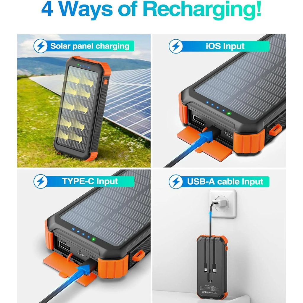 JIUMESS 45800mAh Solar Power Bank 15W Fast Charging, Solar Charger Compatible for iPhone, Android Phone