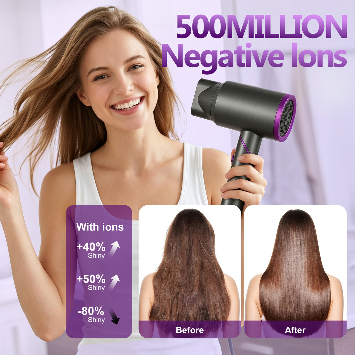 OAKSKY Hair Dryer with Comb,1800W Professional Ionic Blow Dryer with Diffuser for Curly Hair,Foldable & Protable Design for Travel