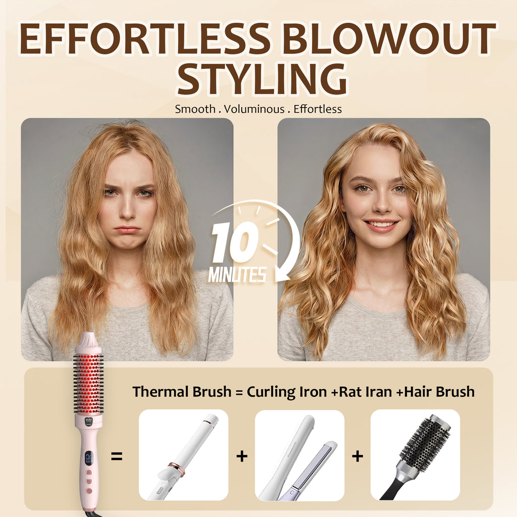OAKSKY Infrared Thermal Brush, Curling Iron Heated Round Brush,Negative Ions for Smooth, Shiny Hair with Less Damage