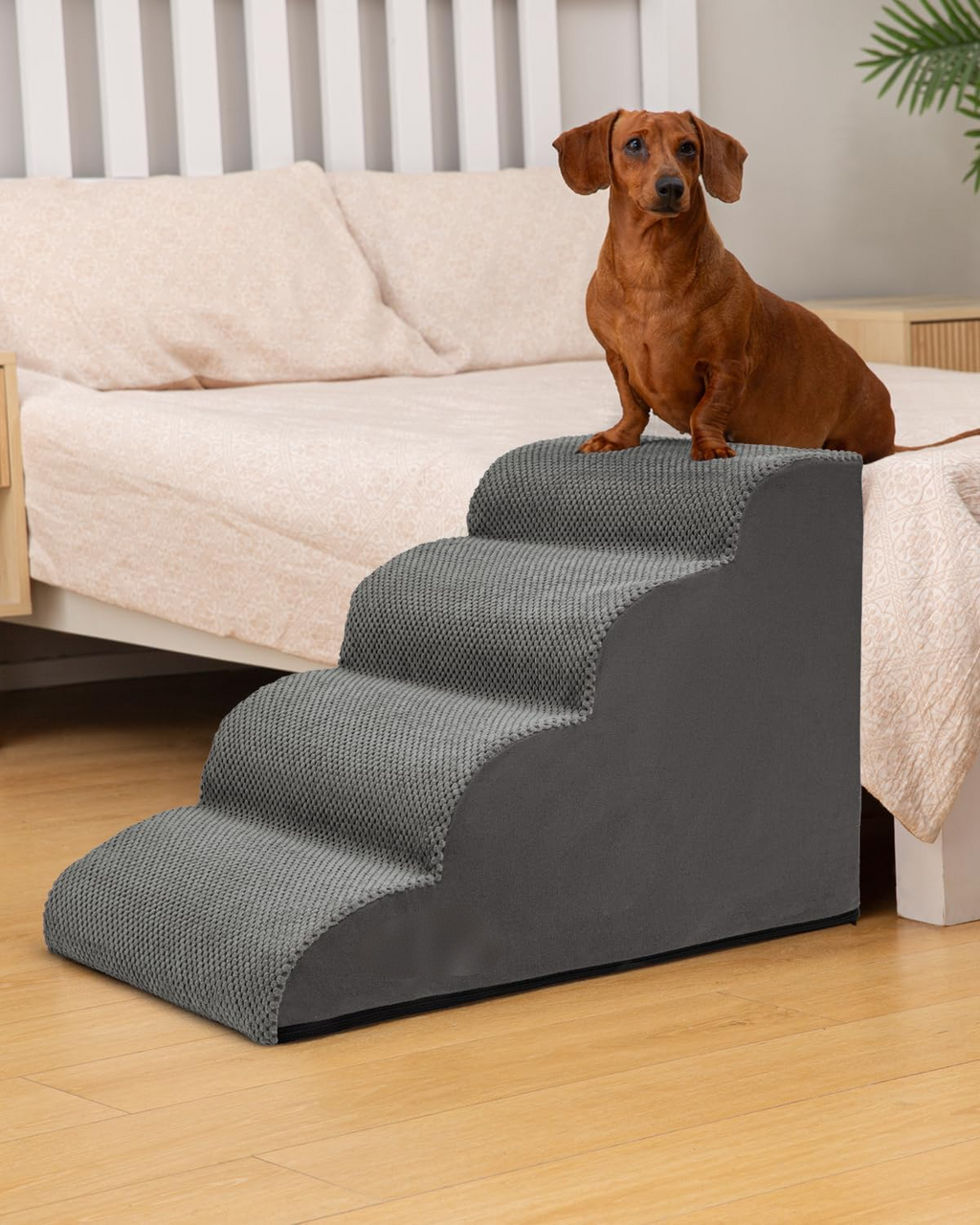 VANECL 4-Step Curved High Density Foam Pet Stairs Ramp, Non-Slip Dog Cat Steps for Bed Sofa & Vehicle Access
