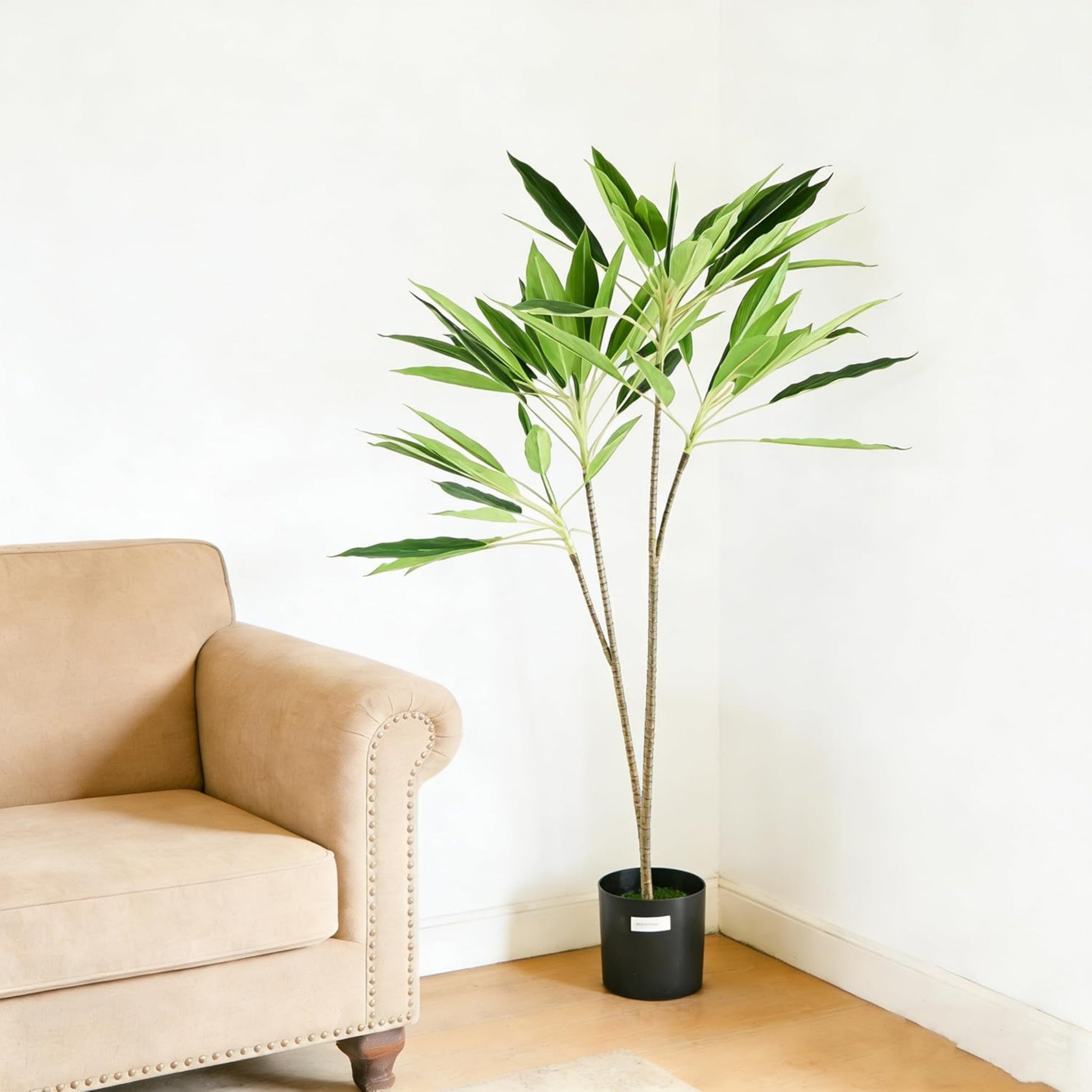 VANECL 51in Artificial Palm Tree with Black Planter, Realistic Faux Tall Palm Plant for Indoor Home Decor