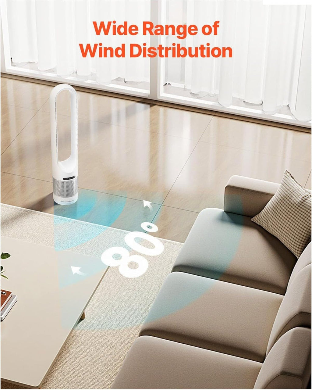 VANECL 41 Inch Bladeless Tower Fan with Built-In Air Filter, 80° Oscillation 8-Speed Cooling Fan with Remote, 8H Timer & LED Display for Bedroom